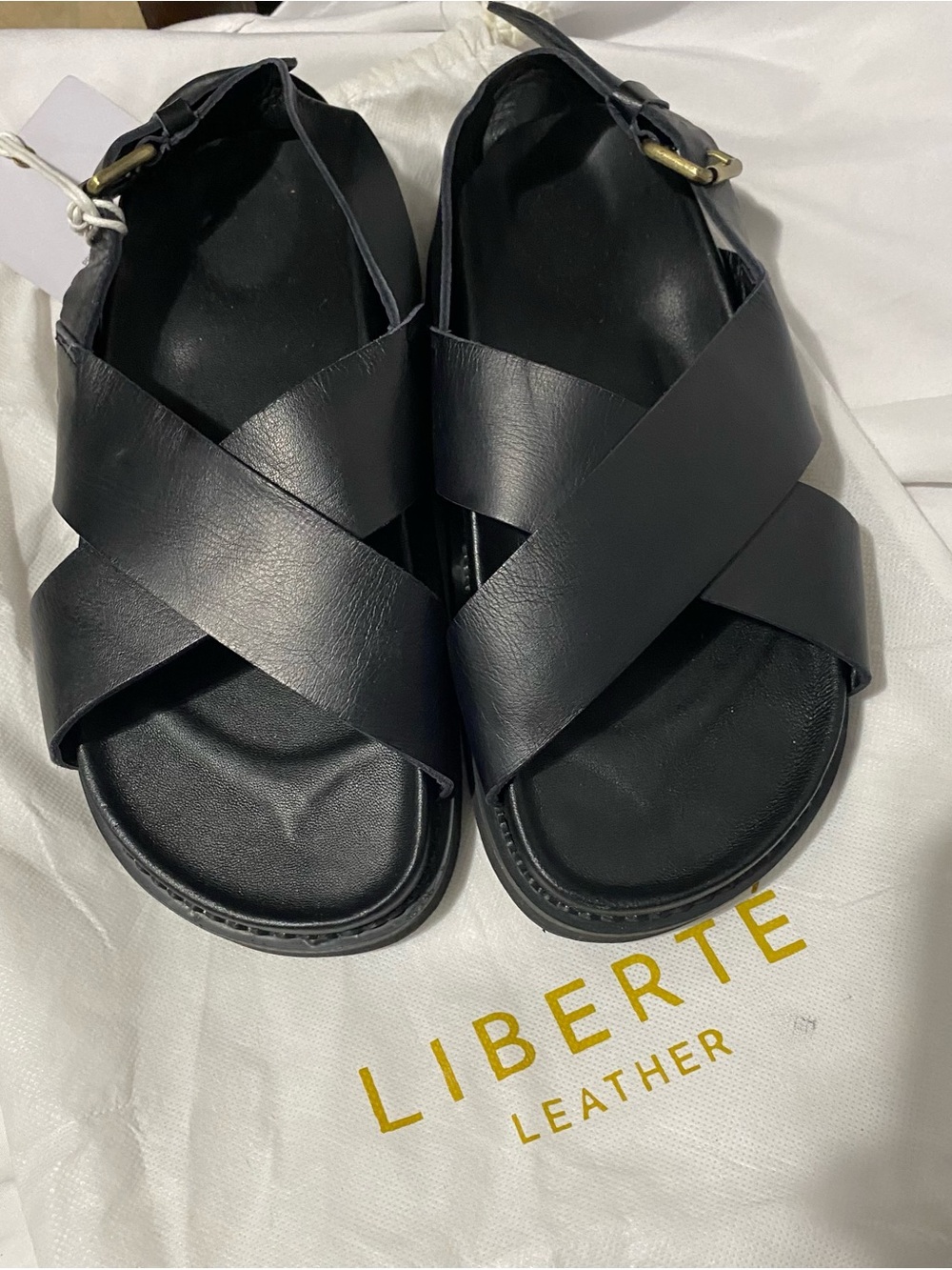 Liberte Leather Women's Black Cross-Strap Sandals